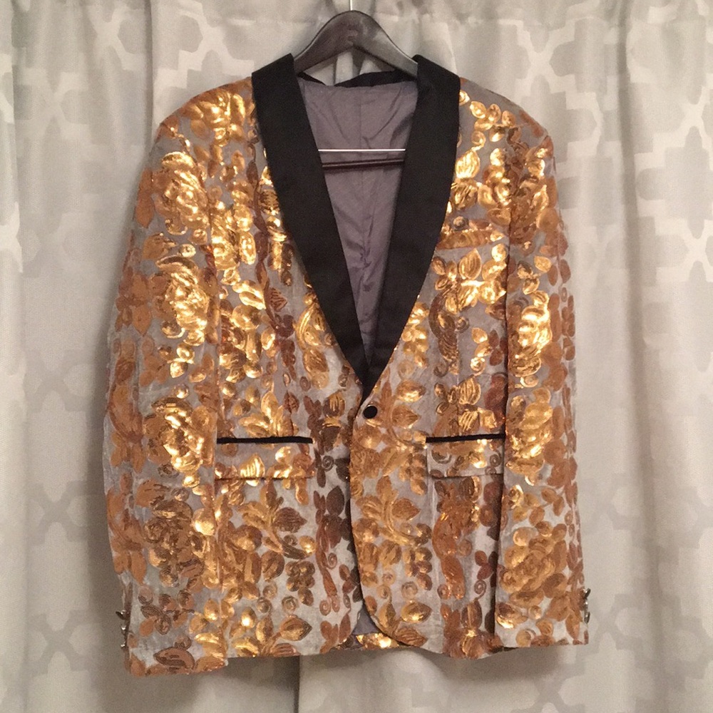 Men’s Gold Sequin And Velvet Blazer